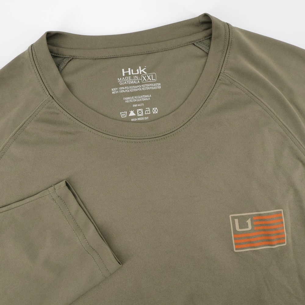 Huk Pursuit Flag Graphic Performance Shirt Olive Long Sleeve Mens XXL